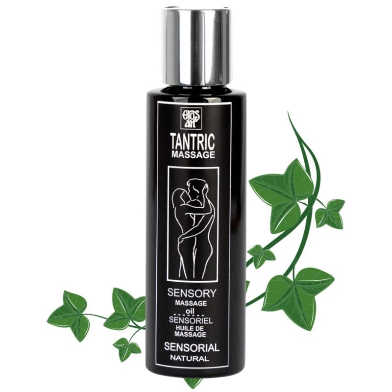 Bottle of EROS-ART natural tantric massage oil, 100 ml, with a neutral aroma and elegant packaging.