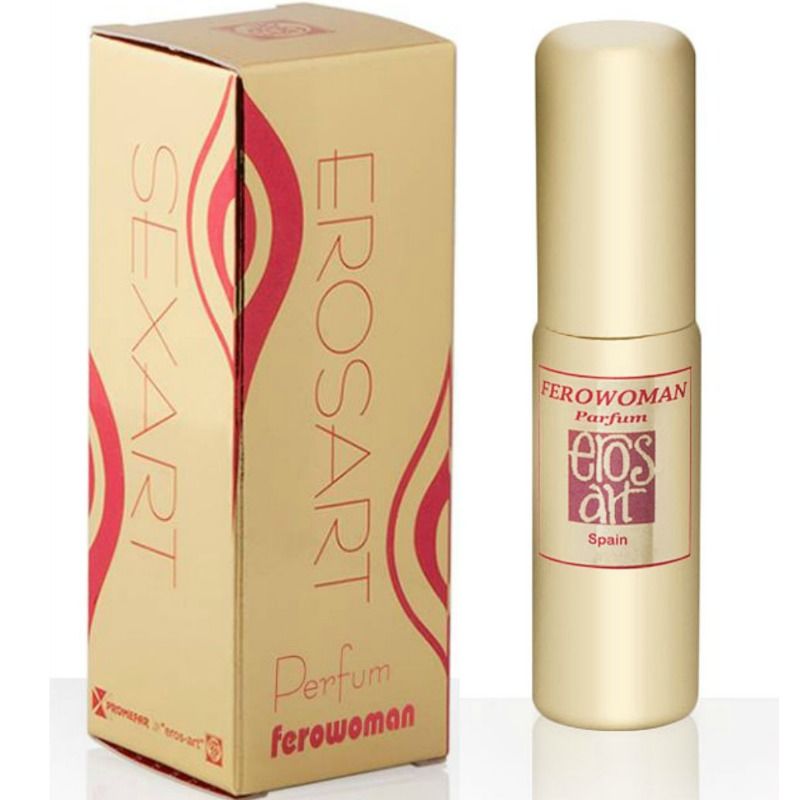 Perfume EROS-ART FeroWoman con feromonas para mujer en envase de 20 ml, frasco elegante y compacto.