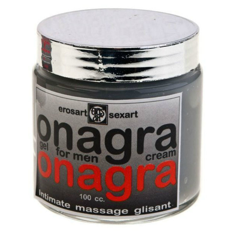 Gel potenciador para hombres EROS-ART con onagra, frasco de 100 cc, muestra el envase y la etiqueta del producto.