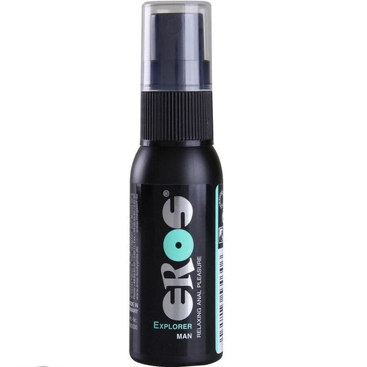 EROS Classic Line Explorer Relaxing Anal Spray for men, featuring a sleek bottle design with a nozzle for easy application.
