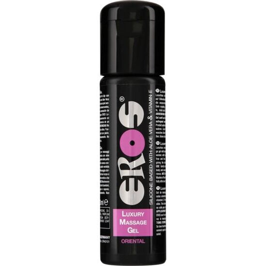 EROS Luxury Oriental Massage Gel 100 ML bottle with elegant design and label showcasing its rich texture and color.