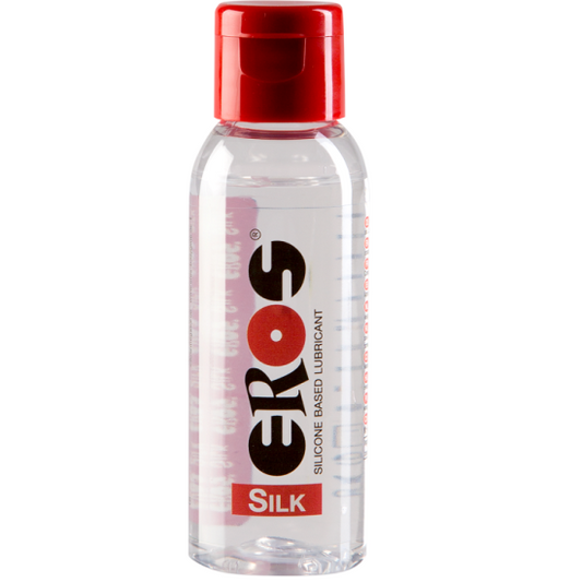 EROS Classic Line silk silicone lubricant in a 50 ml bottle, featuring a sleek design and easy-to-use dispenser.