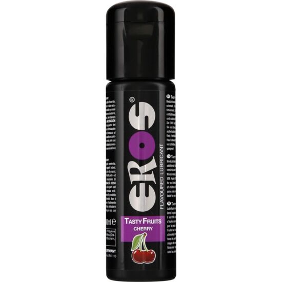 EROS Classic Line Tasty Fruits Cherry lubricant bottle, 100 ml, featuring vibrant cherry design on the label.