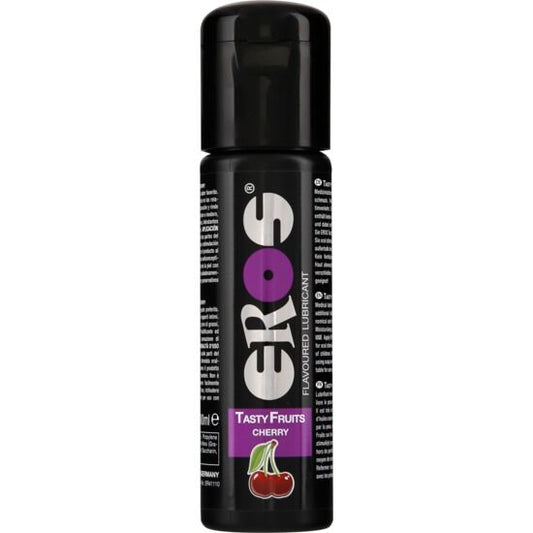 EROS Classic Line Tasty Fruits Cherry lubricant bottle, 100 ml, featuring vibrant cherry design on the label.