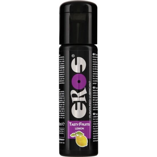 EROS Classic Line Tasty Fruits Lemon lubricant 100 ml bottle with a vibrant lemon design and easy-to-use cap.