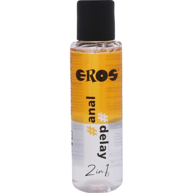 Lubricante anal EROS Delay en botella de 100 ml, textura suave y transparente para mayor comodidad y duración.