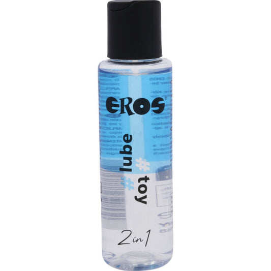 Lubricante para juguetes sexuales EROS de 100 ml en envase, ideal para uso íntimo y facilitar la experiencia.