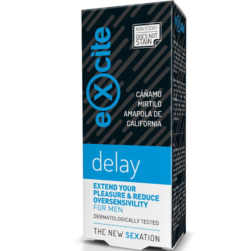 Gel retardante para hombre Excite de 20 ml, con textura transparente y etiqueta blanca, diseñado para retrasar la eyaculación.