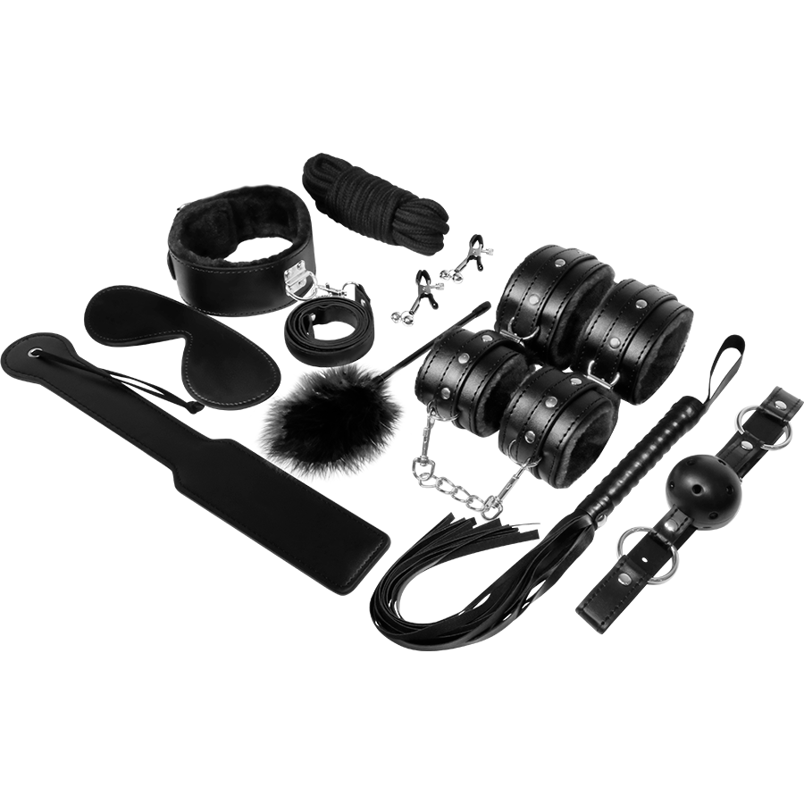 Kit de fetiches BDSM de la serie Black de la marca EXPERIENCE, con accesorios para juegos de dominación y sumisión.