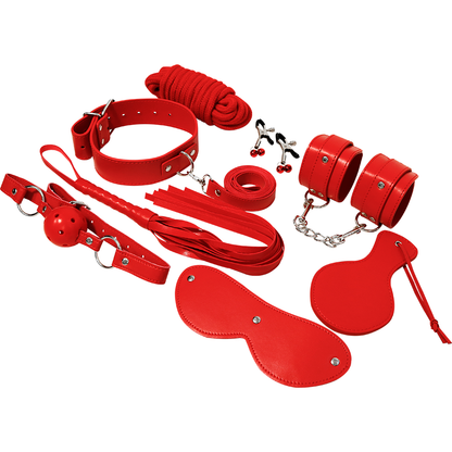Kit de fetiches BDSM de la serie Red de la marca EXPERIENCE, con herramientas y accesorios para juegos eróticos.