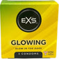 Condones EXS con efecto fosforescente en la oscuridad, diseño que brilla en la noche, para mayor diversión y seguridad.