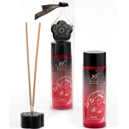 EXTASE SENSUAL stimulating strawberry oil in a 100 ml bottle with a sleek design and vibrant label.