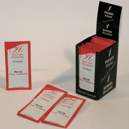 Aceite estimulante de fresa EXTASE SENSUAL en botella de 10 ml, ideal para aumentar la sensibilidad y placer.