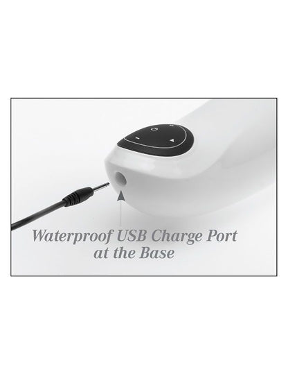 White EXTREME TOYZ PDX Mega Bator USB male masturbator with realistic vagina design.