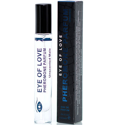 Perfume sin aroma Eye of Love EOL con feromonas para él, frasco de 10 ml, imagen del producto en envase sin perfume.
