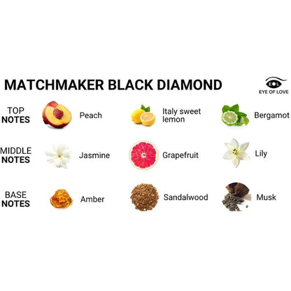 Perfume EYE OF LOVE Matchmaker Black Diamond con feromonas para él, frasco de 30 ml, fragancia seductora y elegante.