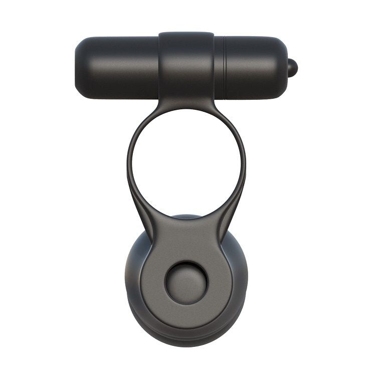 Anillo doble de penetración Fantasy C-Ringz, anillo posable de silicona negro, diseñado para placer y estimulación.