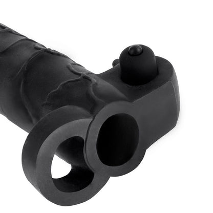 Black Fantasy X-Tensions penis extension with Real Feel vibrator, showcasing realistic texture and design.