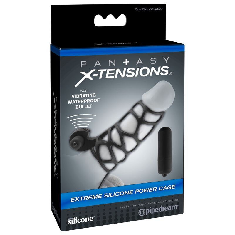 Funda de pene de silicona con vibrador de la marca FANTASY X-TENSIONS, diseño ergonómico y texturizado para mayor estimulación