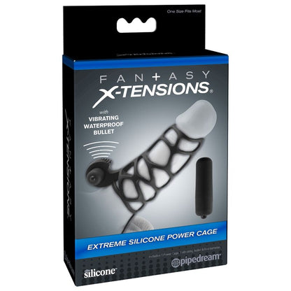 Funda de pene de silicona con vibrador de la marca FANTASY X-TENSIONS, diseño ergonómico y texturizado para mayor estimulación