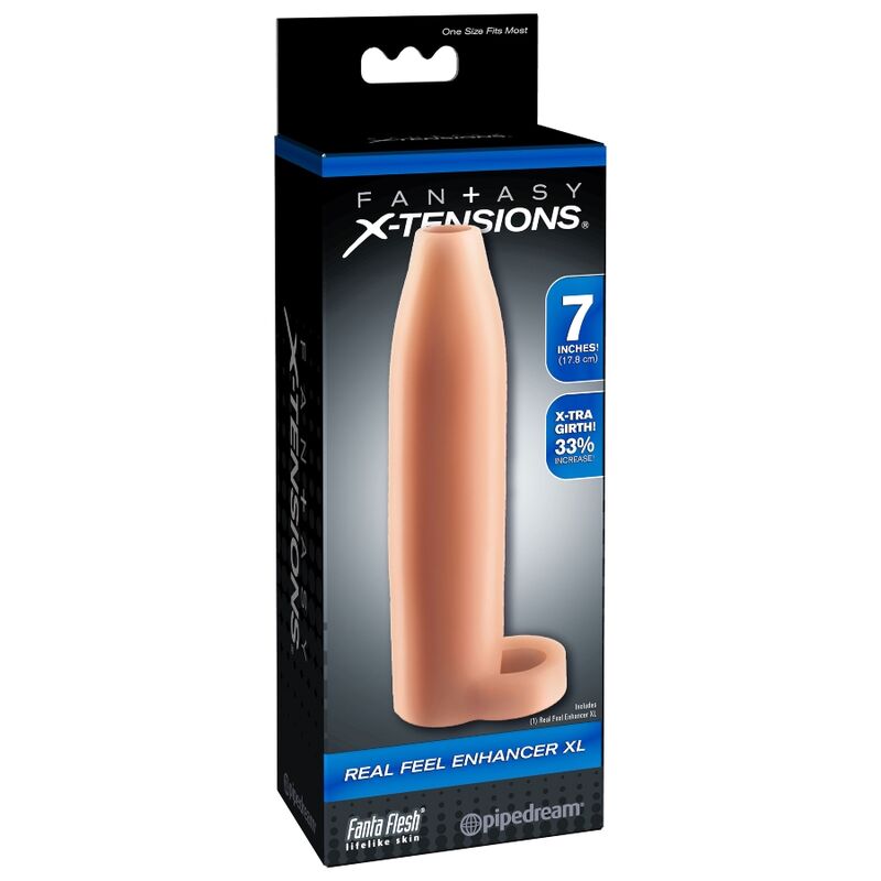 Extensión de pene XL de la marca FANTASY X-TENSIONS, con textura realista y diseño ergonómico para mayor comodidad y tamaño.