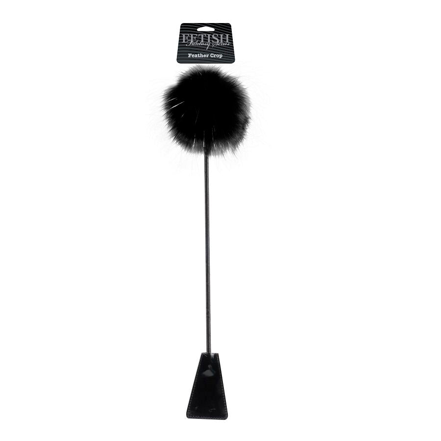 Limited Edition FETISH FANTASY black feather skirt displayed on a mannequin, showcasing its unique design and soft texture.