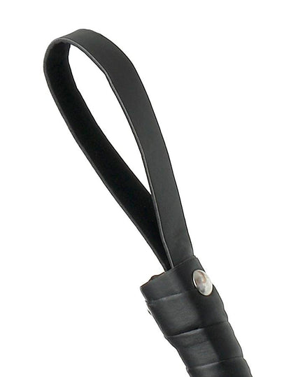Black leather flogger from Fetish Fantasy Limited Edition, featuring multiple tails and a sturdy handle.