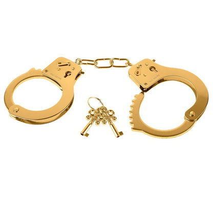 Metal handcuffs from FETISH FANTASY GOLD, featuring a shiny finish and locking mechanism for restraint play.