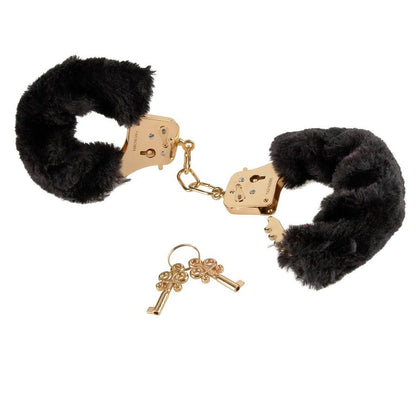 Fetish Fantasy Gold plush handcuffs in soft fabric, featuring a luxurious gold design for playful bondage fun.