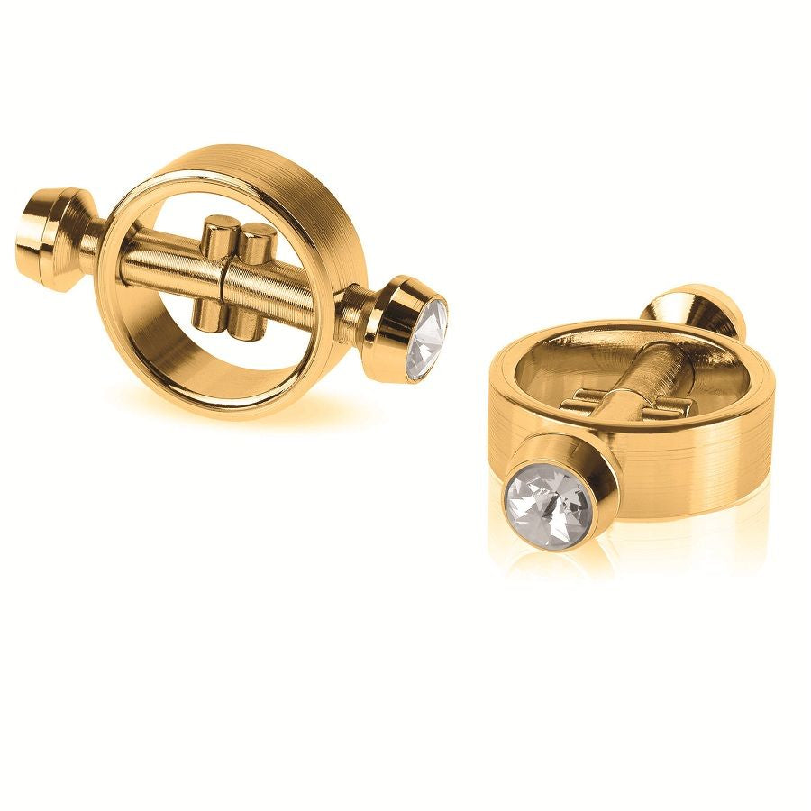 Fetish Fantasy Gold nipple clamps with adjustable tension, featuring a sleek design for enhanced sensory play.