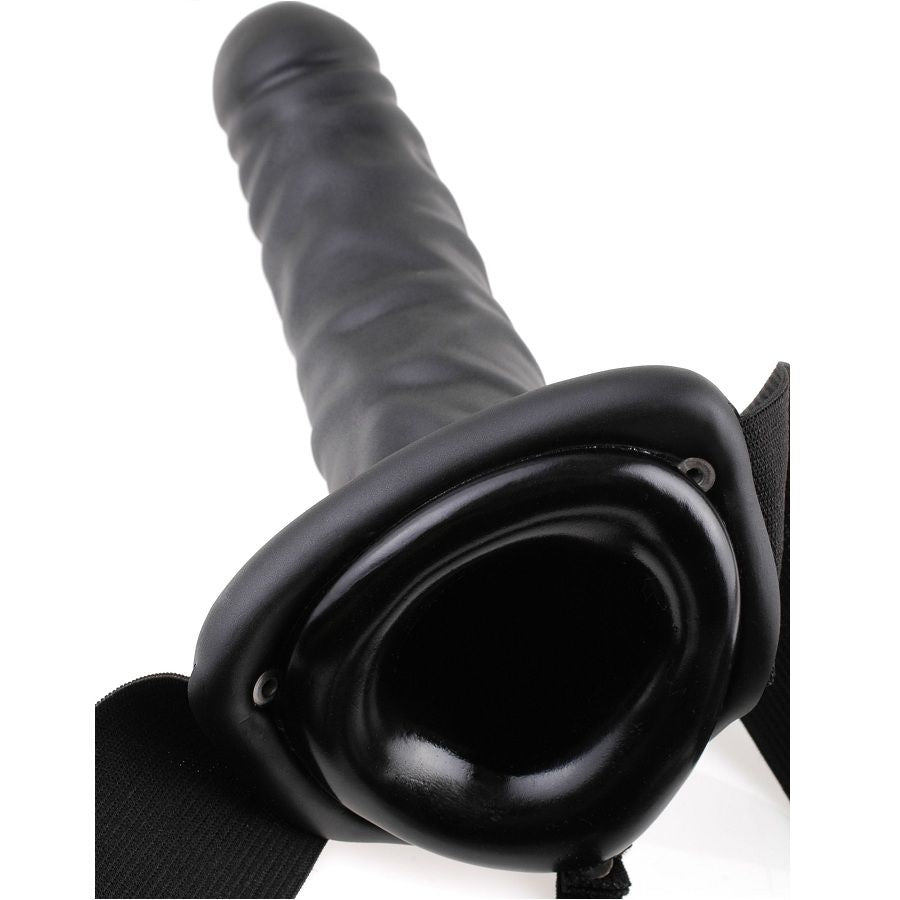 Fetish Fantasy Series black hollow strap-on 19 cm, showcasing the sleek design and adjustable straps.