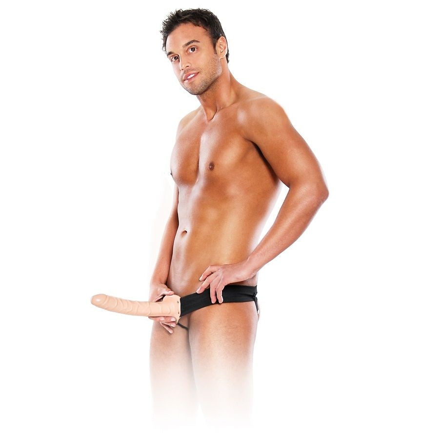 Arnés hueco ajustable de la serie Fetish Fantasy, natural, de 25.4 cm, con diseño ergonómico y detalles en cuero sintético.