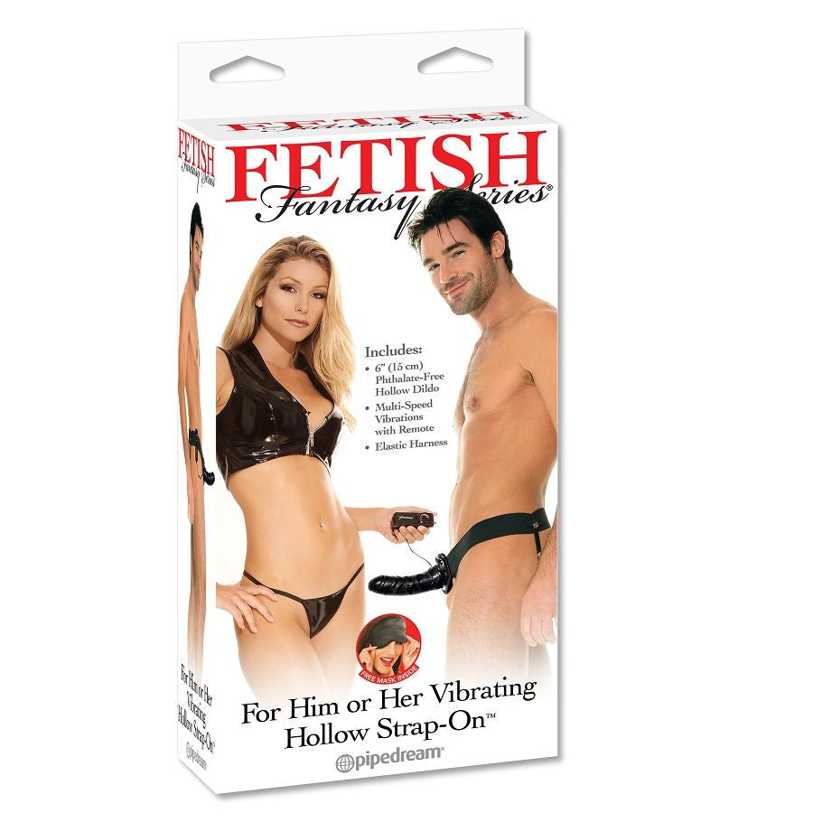 Fetish Fantasy Series black vibrating hollow strap-on harness, 14cm, displayed on a neutral background.