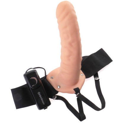 Natural 19 cm hollow vibrating strap-on from the Fetish Fantasy Series, showcasing realistic texture and design.