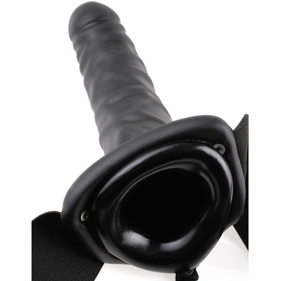 Arnés vibrador hueco negro de 19 cm de la serie Fetish Fantasy, con diseño ergonómico y ajustable para mayor comodidad.