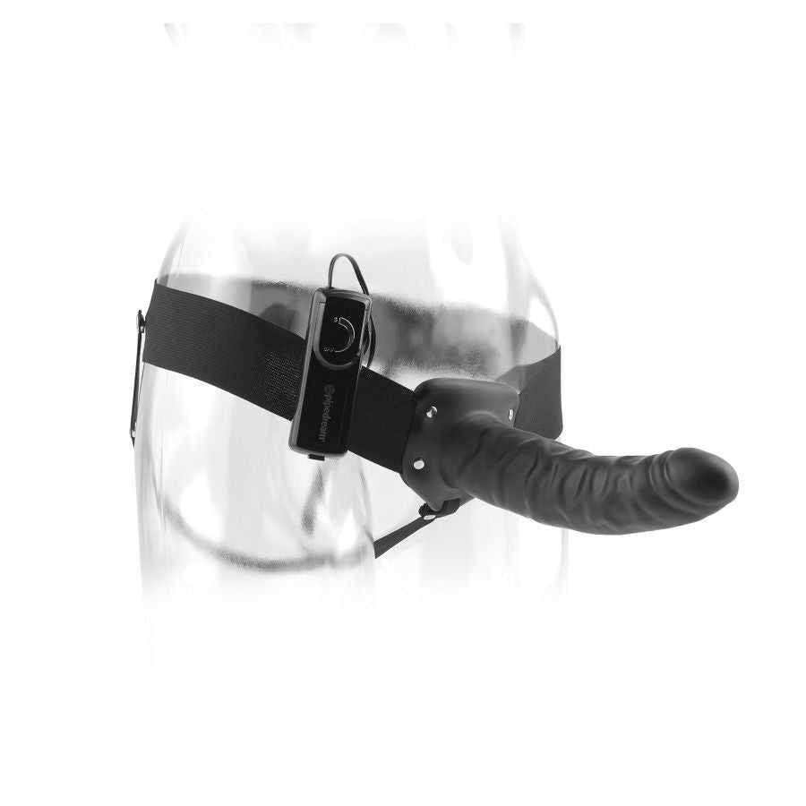 Arnés vibrador hueco negro de 19 cm de la serie Fetish Fantasy, con diseño ergonómico y discreto para placer íntimo.