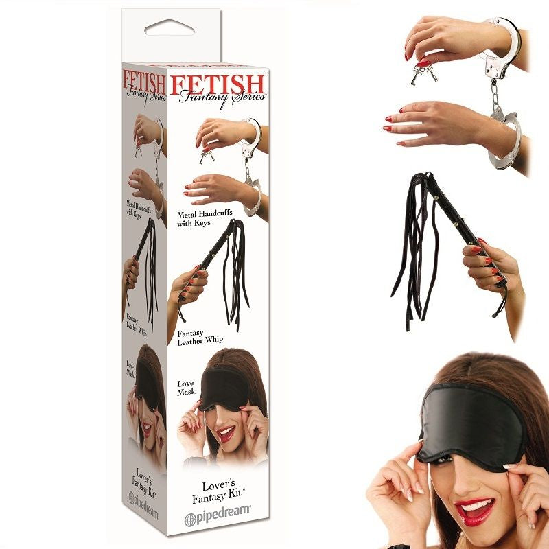 Conjunto de accesorios de la serie Fetish Fantasy para amantes de la fantasía, incluyendo esposas, máscara y látigo.