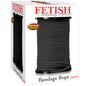 Black silk bondage rope, 60.96 meters long, from the Fetish Fantasy Series, coiled and ready for use in restraint play.