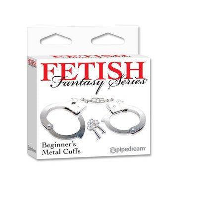 Esposas de metal de la serie Fetish Fantasy Series, con acabado plateado y diseño resistente, para juegos de restricción y BDSM.