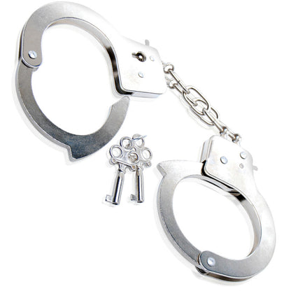 Esposas de metal de la serie Fetish Fantasy Series, con acabado brillante y cierre de seguridad, para juegos de restricción y bondage.