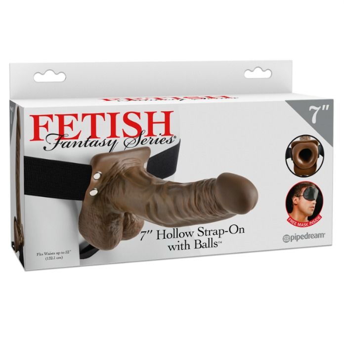 Fetish Fantasy Series strap-on hueco con testículos, tamaño 17.8 cm, en color negro, con detalles realistas para uso erótico.