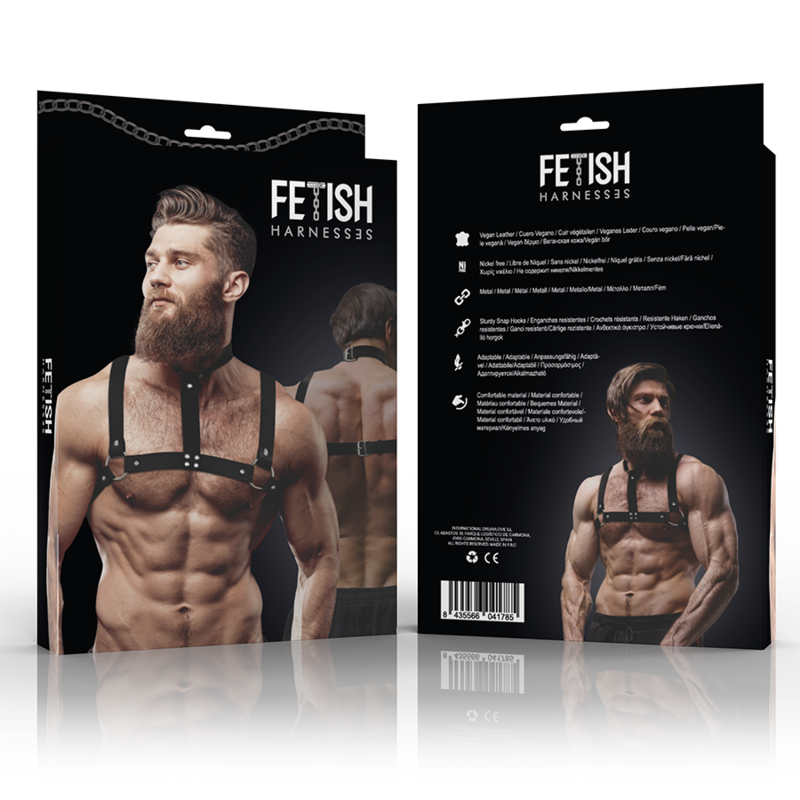 Arnés ajustable de ecopiel para pecho y collar para hombre de la marca Fetish Submissive Attitude.