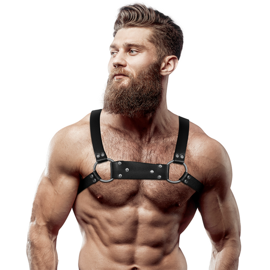 Arnés Bulldog para hombre de ecopiel, con diseño ajustado en el pecho, en talla M/L, de la marca Fetish Submissive Attitude.