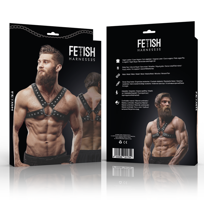 Arnés de ecopiel para hombre con tachuelas cruzadas en el pecho, de la marca Fetish Submissive Attitude.