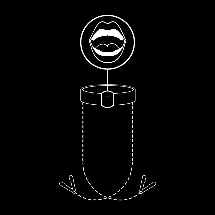 Anilla mordaza con pinzas para pezones de la marca Fetish Submissive Bondage, diseñada para juegos de restricción y BDSM.
