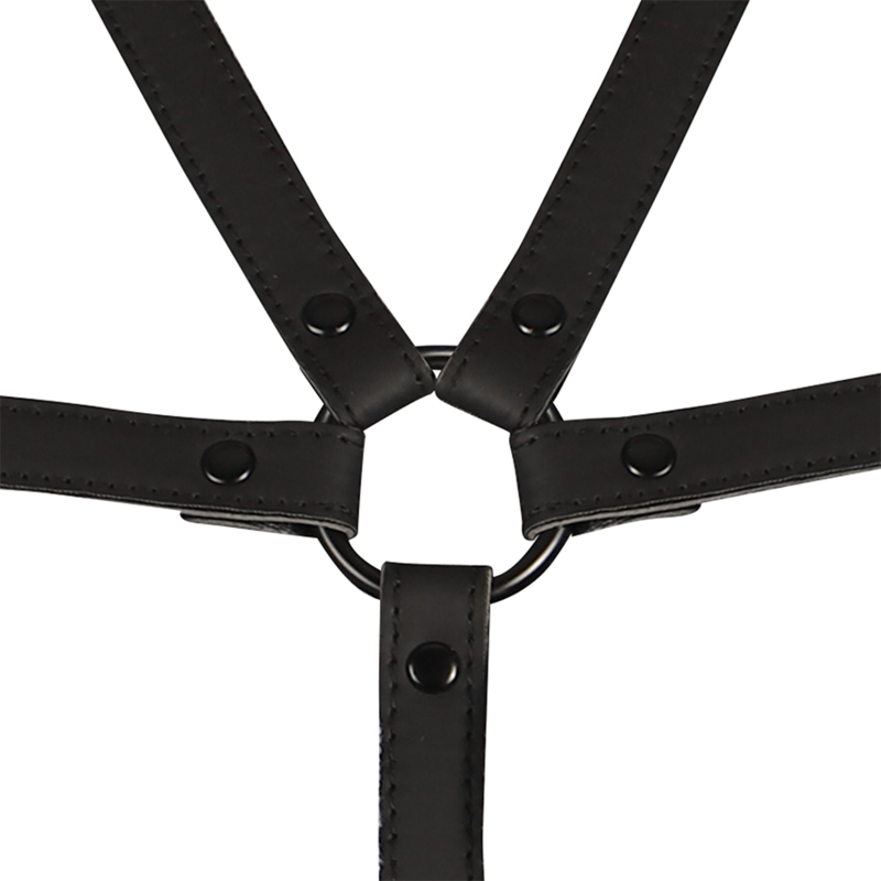 Arnés ajustable para torso y brazos de la colección Fetish Submissive Bondage, material resistente y diseño ajustable para restricción.