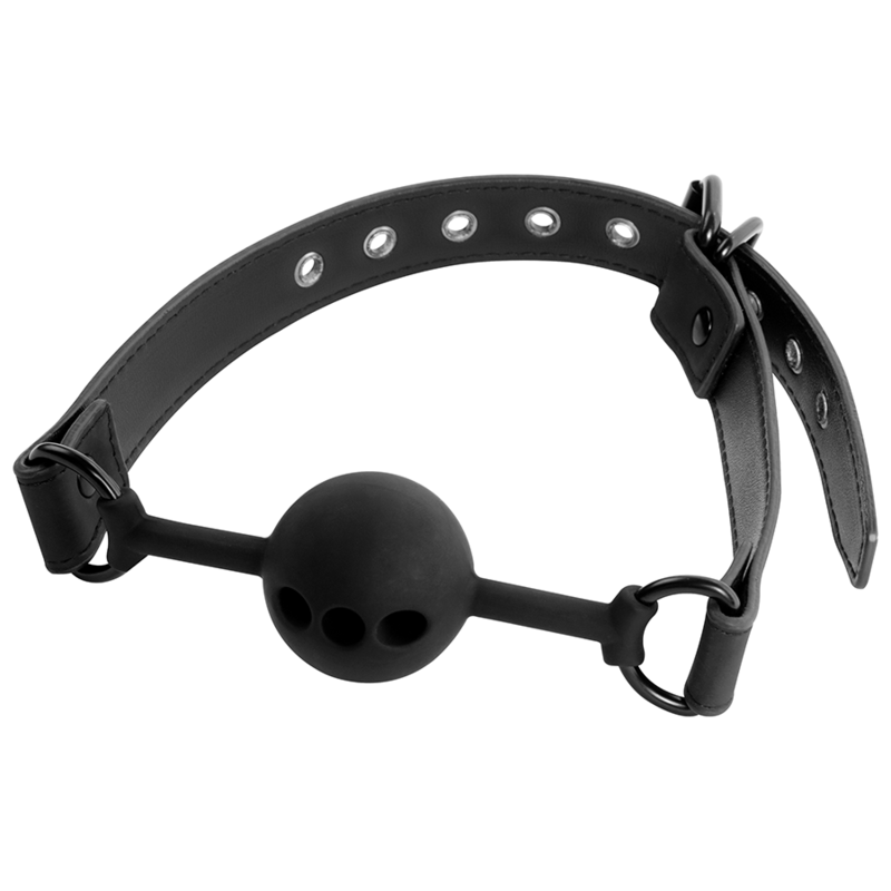 Mordaza de bola de silicona transpirable de la marca Fetish Submissive Bondage, con diseño cómodo y ajustable para restricción segura.