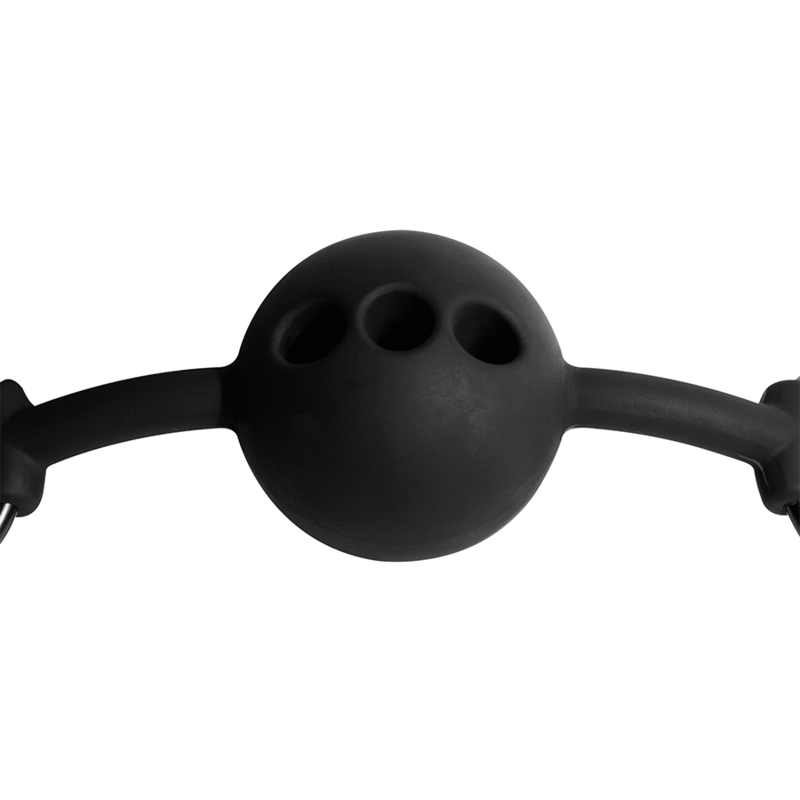 Mordaza de bola de silicona transpirable de la marca Fetish Submissive Bondage, con diseño ajustable y cómodo para juegos BDSM.