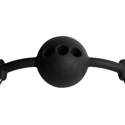 Mordaza de bola de silicona transpirable de la marca Fetish Submissive Bondage, con diseño ajustable y cómodo para juegos BDSM.