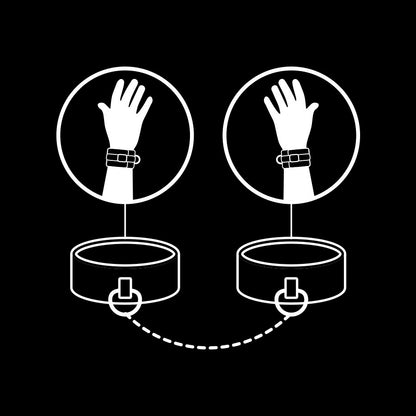 Esposas de cuero vegano con forro de neopreno de la marca FETISH SUBMISSIVE BONDAGE, diseñadas para restricción y juego de roles.